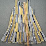Hem & Thread Stripe V-Neck Tiered Mini Dress Womens Large Yellow/Gray Sleeveless Photo 3