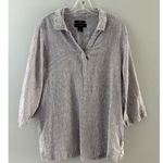 Tahari  Linen Blouse Size 1X  Blue Pinstripe Tunic Side Buttons Comfort Coastal Photo 15