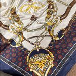 Elegant Silk Scarf with Chain and Equestrian Print Blue Photo 3