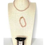 Pink Pearl Beaded Twisted Necklace & Bracelet, Hoop Pearl Earrings Set White Photo 0