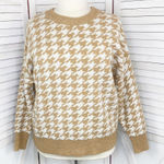 Ava & Viv  Houndstooth Crewneck Pullover Sweater Tan White 1X Photo 0