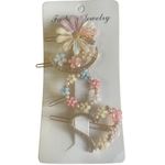 Pastel Flower Hair Clips Set 4pcs Rhinestone Pearl Barrette Yellow Photo 1