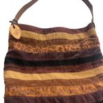 Carribean Joe Vintage Cheetah Corduroy Brown Shoulder Tote Purse Photo 4