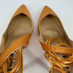 Vaila Shoes Estelle Ankle Wrap Satin Pumps size 9 in Gold Heels Pointed Toe Photo 6