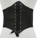 Plus Size Black Vintage Style Lace Up Faux Leather Elastic Back Closure Photo 6