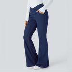 Halara Flex High Waisted Crossover Pockets Stretchy Knit Casual Flare Jeans M Photo 2