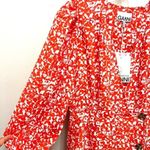 Ganni NWT Dress Abstract Floral Orange Dot Crepe Midi Size 2 Photo 4
