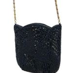 Beaded Evening Bag Purse Tulip Edge Long Goldtone Chain Prom Wedding Fl… Black Photo 4