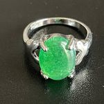 Women green jade S925 silver ring size 7.5 Photo 0