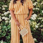 Xhilaration Summer yellow striped off-shoulder jumpsuit Photo 0