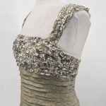 Vintage Y2k Floral Lace Tiered Formal Gown Square Neck Pleated Beige 6/8 Tan Photo 6