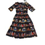 NWT Collectif Vintage London Amber Lea Book Shelf Swing Dress Navy Size 4 Blue Photo 2