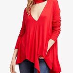 Free People  Uptown Turtle Choker-Neck Tunic Top Red Long Sleeve Asymmetrical S Photo 0