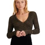 Veronica Beard Esmeralda Ribbed Sweater Black Metallic Peplum V-Neck Pullover XS Photo 11