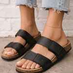 Betula Birkenstock Floral Etched Detail Black Slide Velcro Sandals Size 42 Photo 0