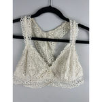 Aerie  Ivory Lace Racerback Bralette Size Large L Wireless Crochet Lace Bra Photo 1