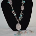 Source Unknown Beach Party Fun Lt. Pink Faux Turquoise Stones/Beads Set Hook Earrings/Necklace Photo 0
