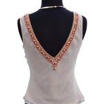 Cache  Beige Plunging Double V Neck Silk Bead Embellished Top Lined $128 NWT New Photo 9
