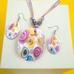 Natural Shell Necklace & Earrings 3pcs Set Colorful‎ Printed Photo 9