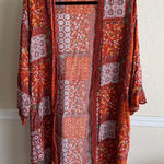 Boho Kimono Cardigan Women’s Large Rust Orange Patchwork Sheer Lightweight Layer Photo 0