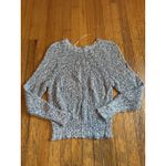 Free People  Sweater Womens XSmall Black White Marled Ribbed Lettuce Hem Crewneck Photo 5