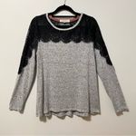 Rewind  Heather Gray Black Lace Long Sleeve Crewneck Top Neutral M Photo 1