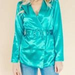 Charlie Holiday Women's Green Satin Belted Double Breasted Quest Blazer sz 4 Photo 1