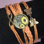 Sunflower You Are My Sunshine Butterfly Charm Bracelet Brown Photo 1