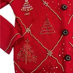 Christmas Red Cardigan with Festive Patterns Size M Photo 2