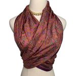 Vintage 100% silk dragon print scarf handmade rolled edge extra long XL 25x78" Purple Photo 4