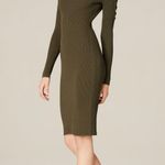 Bebe  Midi Bodycon Ribbed Green Dress Lace Up Sleeve Size XS NWT Holiday Cocktail Photo 2