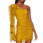 For Love & Lemons  Tiana Gold One-Shoulder Mustard Lace Dress NWT Size XS HOCO Photo 2