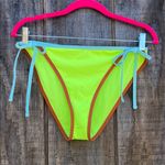 Aerie  Neon Green/Yellow Bikini Bottom w/Brown & Blue Trim Tie Waist Size XL Photo 0