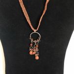 Vintage Pink Coral Beads Silver Floral Ring Pendant Choker Necklace Orange Photo 3