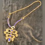 Stella & Dot  Blue Enamel and gold tone‎ Pendant necklace. Statement piece! Photo 5