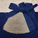 Womens Lurex Holiday Keyhole Tie Back Sweater Size Small Blue Photo 2