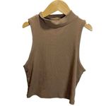 SheIn Women's Brown Sleeveless Cropped Ribbed Mock Neck- Tank Top S Photo 0