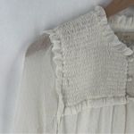Loft  White Chiffon Polka Dot Smocked Ruffle Trim Long‎ Sleeve Blouse Peasant XS Photo 2