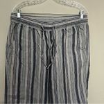 NWT L.L. Bean 100% Linen Raw Indigo Blue Pin Striped Breezy Wide Leg Pants Size 12P Photo 2