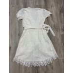 Hale Bob  White Eyelet Wrap Dress Flutter Sleeve Ruffle Hem Size Medium‎ Photo 8