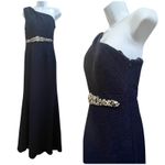Eliza J  Blue Sparkle One Shoulder Asymmetrical Neckline Gown Size 6 Gala Wedding Photo 2