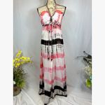 Chaudhry Rope Halter Open Back Tie Dye Maxi Dress Pink Black M Size M Photo 2