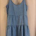 Women’s Denim Ruffle Dress with adjustable straps Blue Photo 0