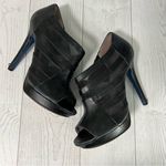 Versace Black Leather Mesh Heels Photo 3
