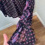 Free People  Button Down Sheer Floral Shirt Sz M Black Pink Polyester Boho Photo 2