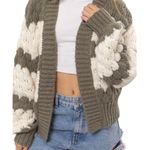 POL Chunky Knit Cardigan Sweater Oversized Olive Green and Cream Womens Small Photo 0