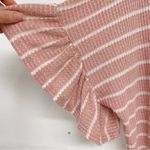 Fantastic Fawn  Pink & White Striped Ruffled Sleeve Button Down Blouse Womens L Photo 1