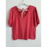 J.Crew Women's Size Large Orange Pink Back Floral Bow Tie Short Puff Sleeve Top Photo 7