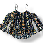 Gypsies & Moondust  Cold Shoulder Top Womens Size L Black‎ Floral Photo 0