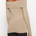 VERO MODA  Tan Brown Mink Panda Off The Shoulder Long Sleeve Top Blouse Shirt M Photo 1